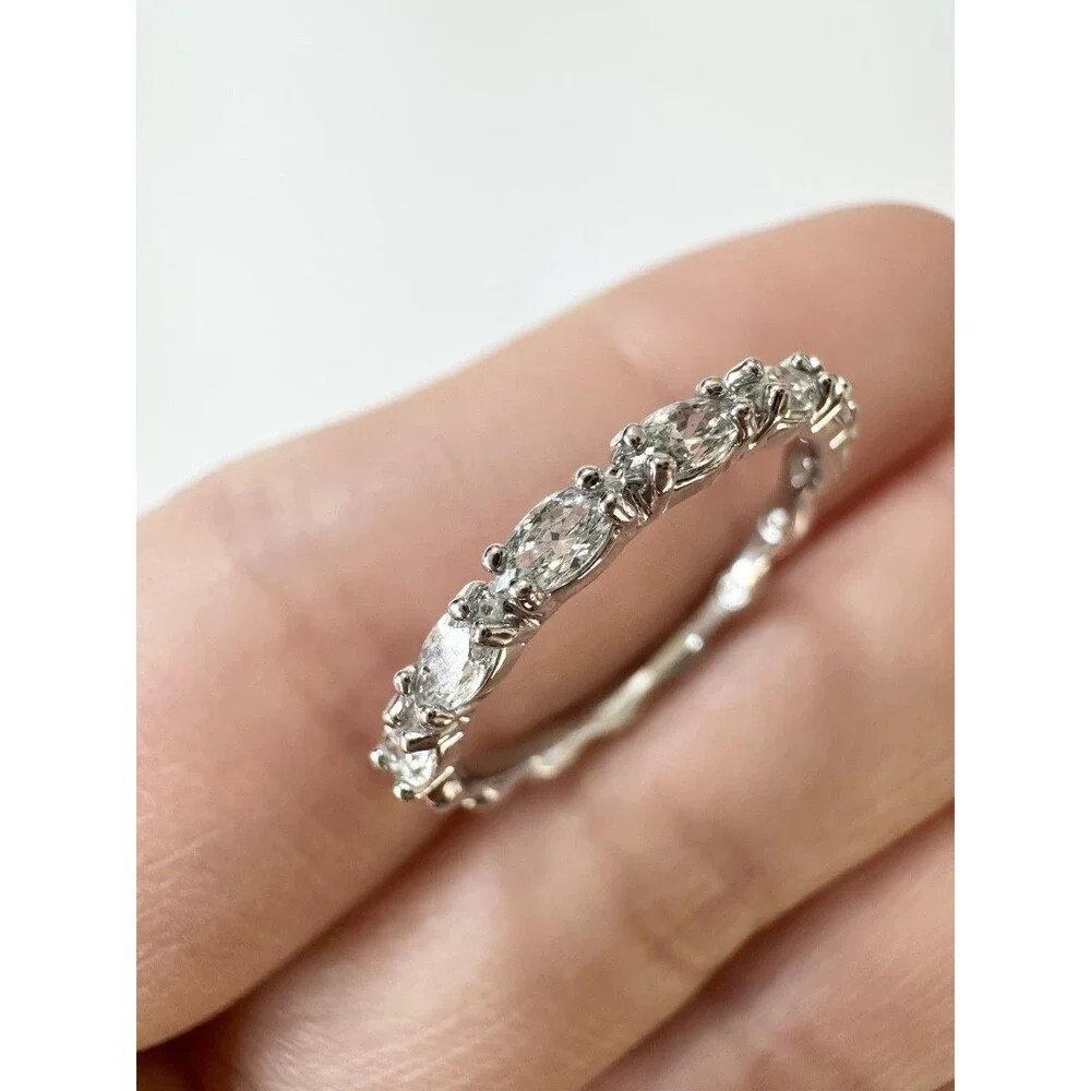 Swarovski Half Eternity Band Ring Silver Tone Size 5